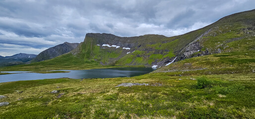 landscape of Massvassbu area in isfjorden andalsnes norway fjord on a cold summer day