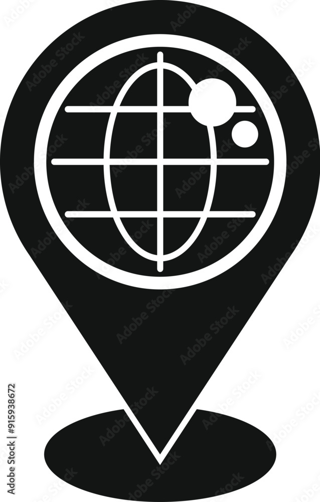 Poster black icon of a pin from a map pointing a global location with latitude and longitude lines
