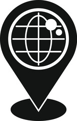 Black icon of a pin from a map pointing a global location with latitude and longitude lines