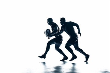 Dynamic Silhouette of Two Rugby Players Competing on a Bright Afternoon Field
