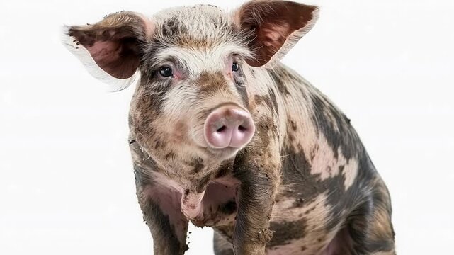 A pig plays joyfully in a muddy puddle, showcasing its muddy body while having fun in the sun.