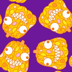 Halloween pumpkins seamless monsters pattern for wrapping paper and fabric