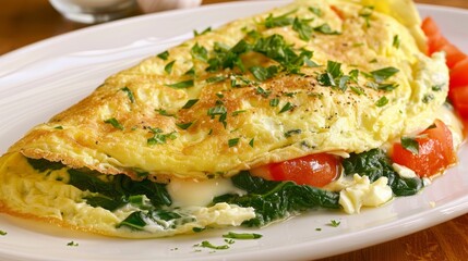 The national cuisine of Canada. Omelette with cheese and spinach for a picnic.