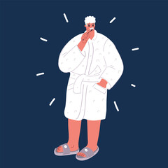 Cartoon vector illustration of man cleaning her teeth over dark background