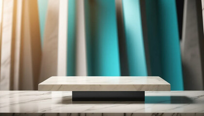 Stone 3d podium display with turquise background, ai
