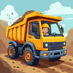 Vibrant Vector Artwork of a Kids' Construction Dump Truck Hauling Soil, Whimsical and Engaging Theme. © VectorVibe