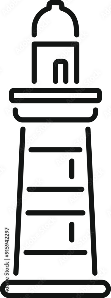 Poster simple outline icon of a lighthouse standing on the coast and guiding ships with a bright beam at ni