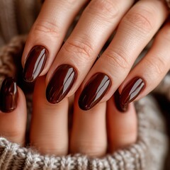 Close-up of a woman's hands with well-groomed and painted nails. Generative AI.