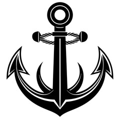 anchor vector silhouette, Ship anchor or boat anchor icon, anchor with rope silhouette vector illustration