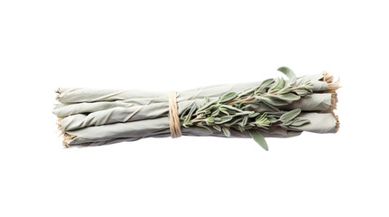 traditional white sage smudge stick for meditation on transparent png and white background 