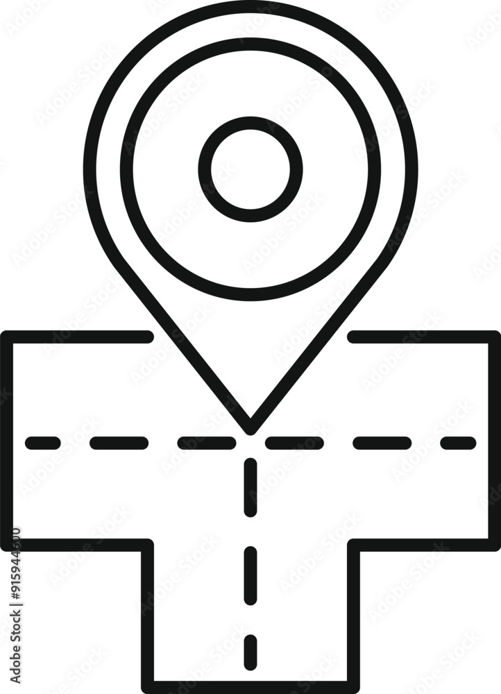 Aufkleber simple line icon representing a location pin indicating a crossroads on a map, ideal for projects re
