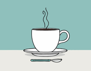 Line drawing cartoon office coffee