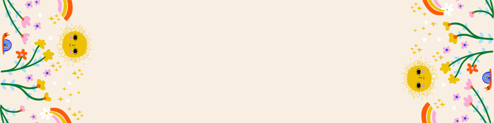 bordered summer children's flowers sun delicate summer elements objects rapport endless print texti