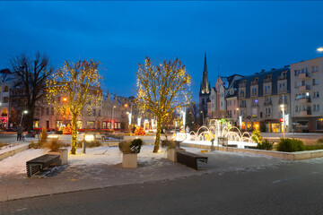 Obraz premium 2023-12-05; evening street Swinoujscie is a coastal town and port, Swinoujscie, poland