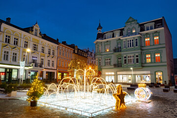 2023-12-05; evening street Swinoujscie is a coastal town and port, Swinoujscie, poland