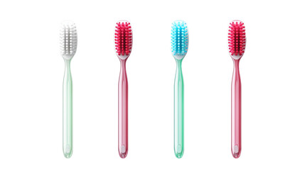 four different toothbrushes on transparent png and white background