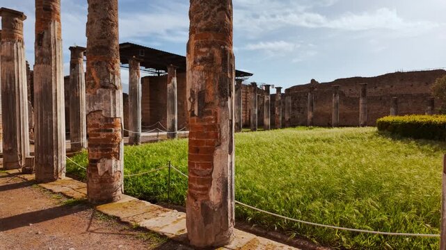 Tetrastyle atrium in the House of the Faun (Casa del Fauno), Pompeii, Naples, Campania, Italy, an ancient Roman city buried by Vesuvius in 79 AD