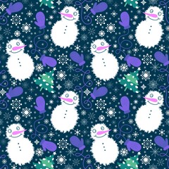 Winter seamless snowman pattern for fabrics and textiles and packaging