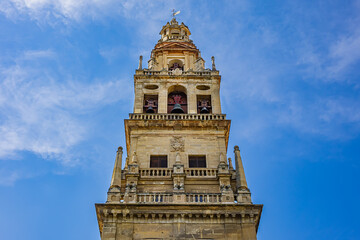 Bell tower of Mosque-Cathedral of Cordoba (Mezquita-Catedral de Cordoba), also known as Great Mosque (from 785) of Cordoba or Mezquita, monuments of Moorish architecture. Andalusia, Cordoba, Spain.
