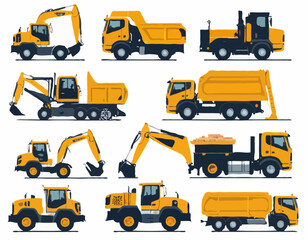 Construction machinery, truck. Commercial vehicles for work on the construction site. Vector illustration isolated on white background
