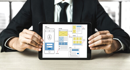 UX UI design process for modish mobile application and website . Creative prototype of wireframe...