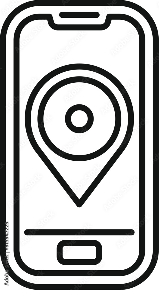 Poster simple line icon of a smartphone displaying a location pin, representing gps tracking and navigation