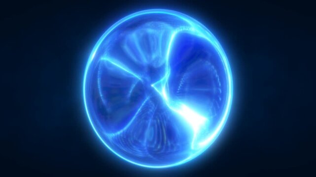 A glowing blue orb with fluid, swirling patterns inside, set against a dark background. Perfect for futuristic, sci-fi, or abstract design themes, video in high quality 4k, motion design