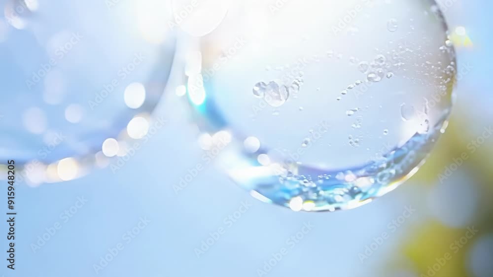 Poster Closeup footage of soap bubbles catching the sunlight creating sparkles and glimmers that make them look like tiny floating gems.