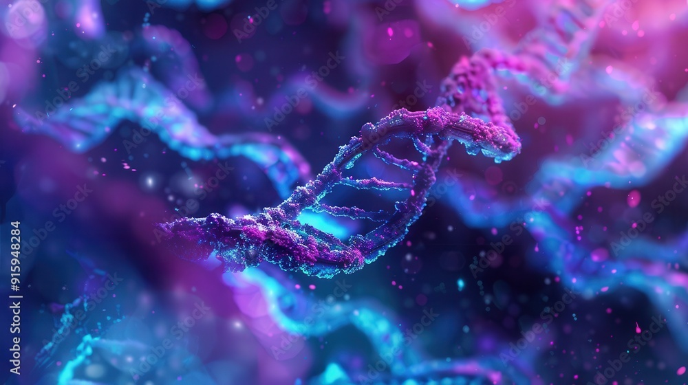 Poster the cellular structure features clearly visible nuclei and colorful dna strands interwoven in a dyna