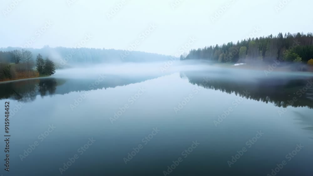 Aufkleber the camera pans over a calm lake as a thick fog rolls in covering the surface in a blanket of white.