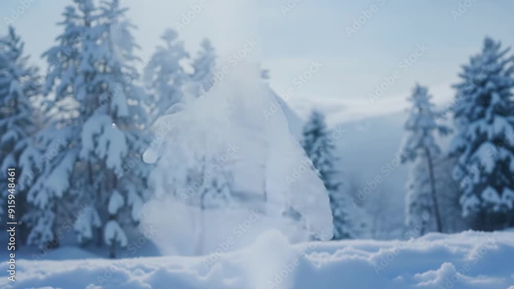 Poster the breath vapor dances playfully in the air creating a mesmerizing sight against the snowy backgrou