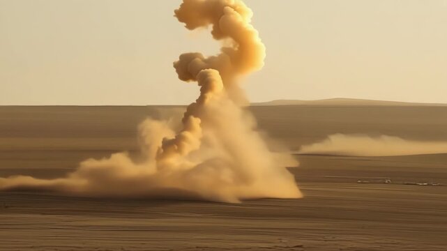 Small twisters of dirt and dust are formed by a series of mini dust devils creating a mesmerizing sight in the otherwise empty landscape.