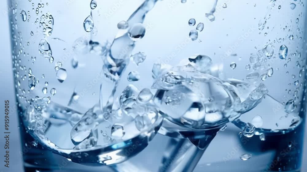 Poster A timelapse of ice cubes slowly melting into a glass of water capturing the mesmerizing transformation from solid to liquid.
