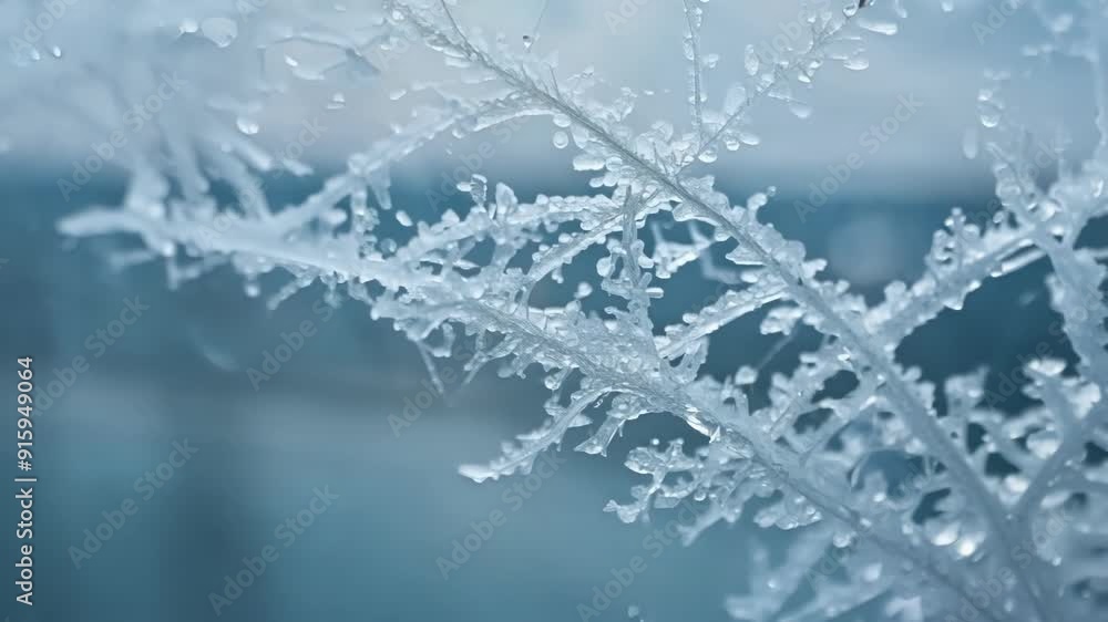 Aufkleber The camera focuses on a small section of a frosted window revealing a mesmerizing snowflakelike pattern of frost crystals in crisp detail.
