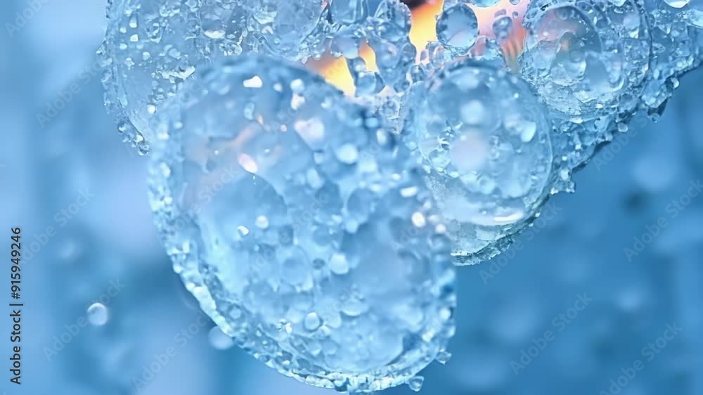 Poster in extreme closeup the frozen bubbles appear like crystals their jagged edges and transparent layers