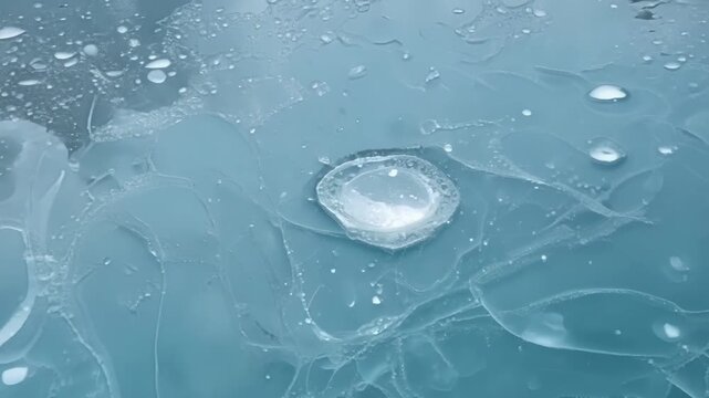 As the camera gets closer the bubbles ped in the frozen pond reveal an otherworldly beauty with delicate lines and swirls frozen in time.