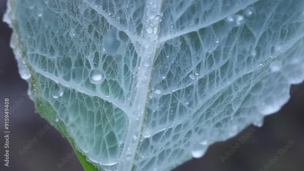 Poster A macro shot of a frozen leaf caught in a unique position with s outlined by a thick layer of ice that gives it an otherworldly appearance.