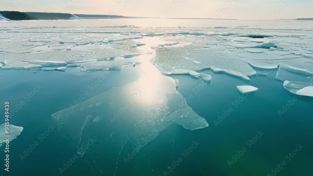 Poster closeup shots reveal the varying thickness of the ice with delicate and thin edges near the shore an