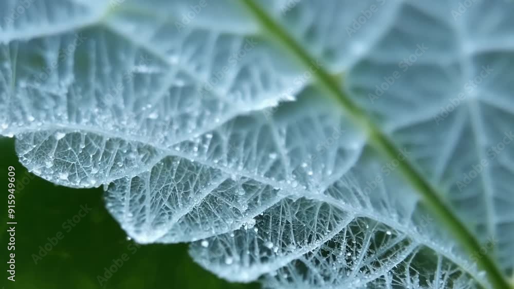 Poster a macro shot of a frozen leaf with delicate ice crystals delicately adorning its surface creating a 