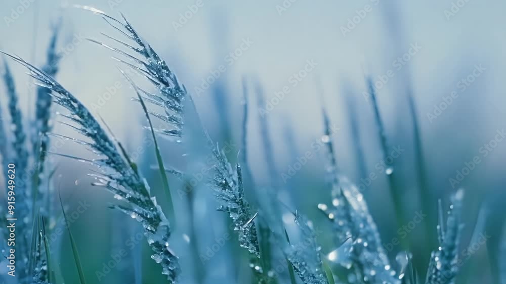 Aufkleber The camera captures a patch of frozen grass with thin layers of ice covering each blade and creating a stunning pattern.