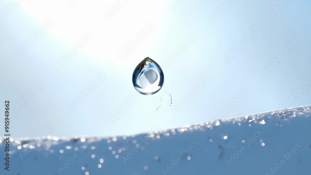 Poster upclose shot of an icicle melting in the warm sun each drop falling and disappearing into the white 