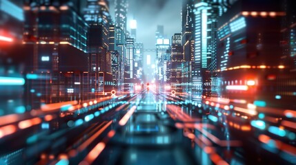 Fototapeta premium Path to Innovation: Futuristic Cityscape with Targeted Advancements in Technology and Progress