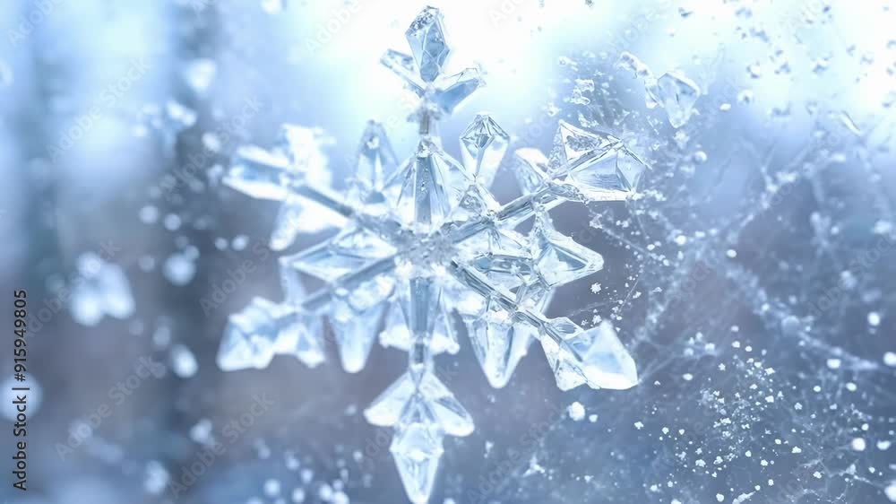 Poster A tightly focused view of a snow crystal forming on a frosted window creating a beautiful and mesmerizing pattern.