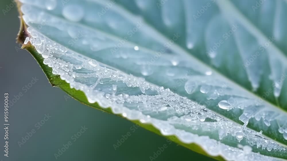 Poster The delicate s of a single leaf ly visible through the icy crystals that cling to its surface.