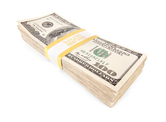 Stack of Ten Thousand Dollars Worth of One Hundred Dollar Bills Isolated. Transparent PNG.