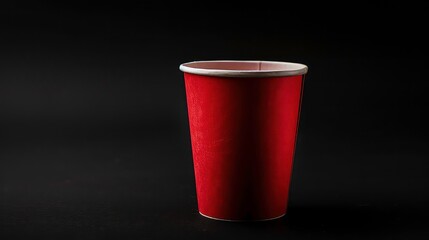 A brown paper cup with a white rim sits on a black surface.