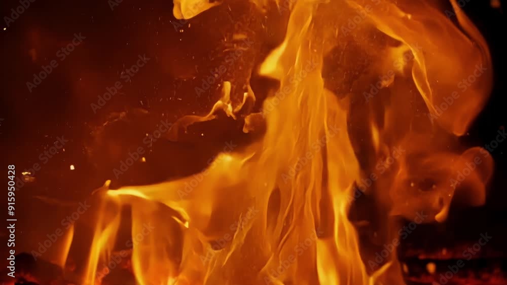 Poster slow motion footage captures the mesmerizing dance of campfire embers as they float and flicker in t