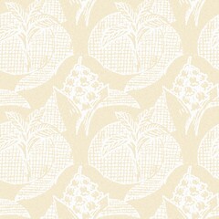 Modern white on cream lace effect wedding background texture. Soft tonal linen openwork block print with subtle hand drawn lattice damask printed fabric backdrop. 