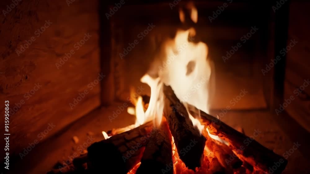 Poster As the fire burns down the flames turn to glowing embers casting a soft and warm glow in the otherwise dark room.