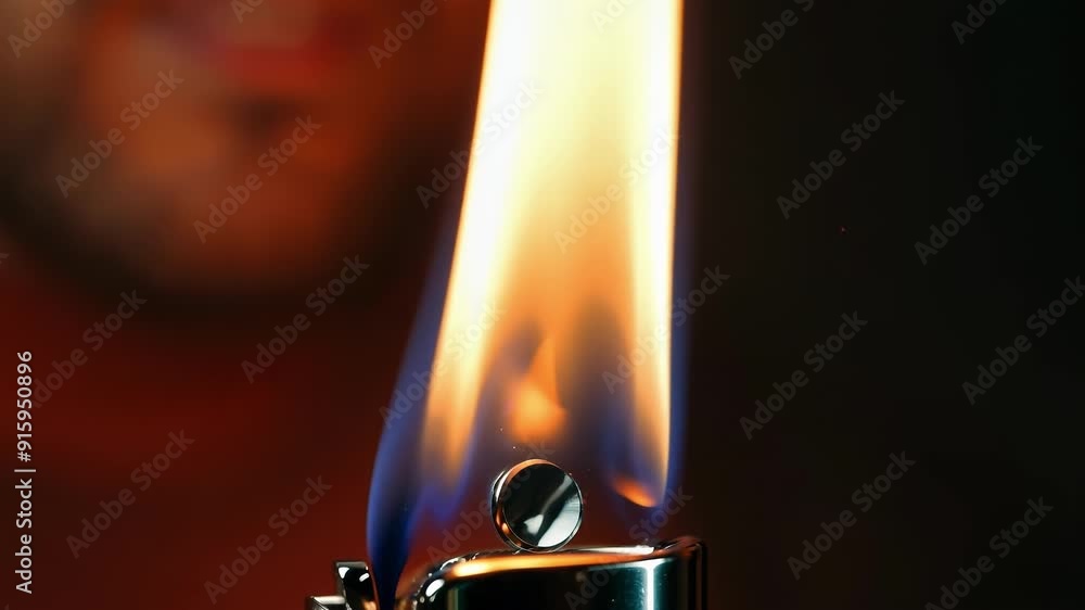 Aufkleber Slow motion footage captures the intricate movements of a single flame as it swirls and twists within the lighters chamber.
